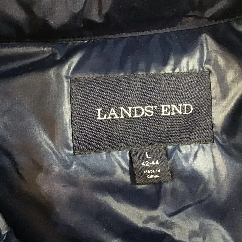Mens Navy Insulated Down Puffer Vest Lands End Large 42 44